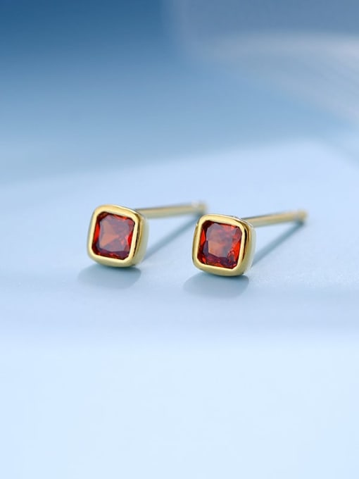 ES2445 [ Gold Red Diamond] 925 Sterling Silver Cubic Zirconia Geometric Minimalist Stud Earring